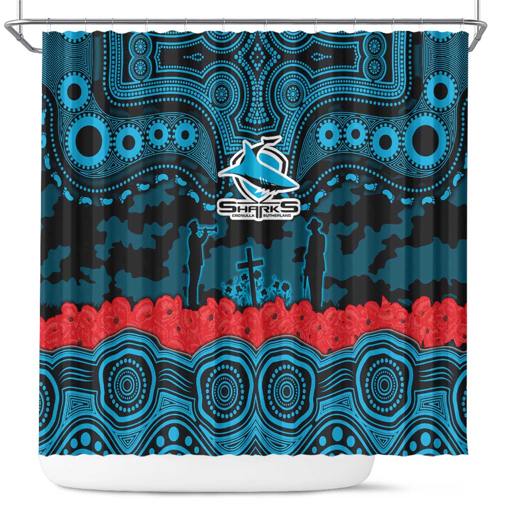 ANZAC Day Cronulla Sutherland Sharks Shower Curtain Military Memorial Aboriginal Indigenous Art