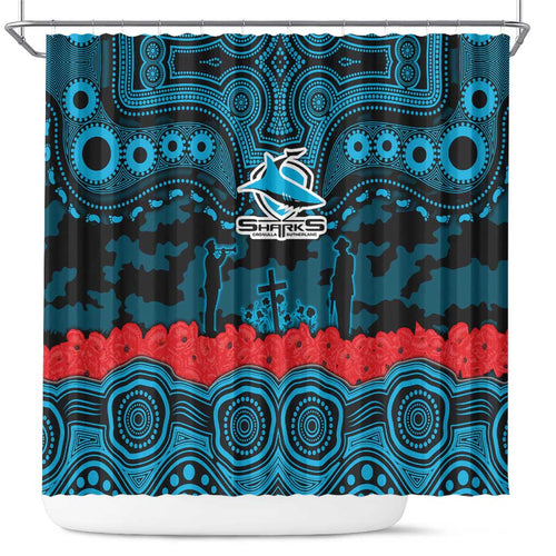 ANZAC Day Cronulla Sutherland Sharks Shower Curtain Military Memorial Aboriginal Indigenous Art