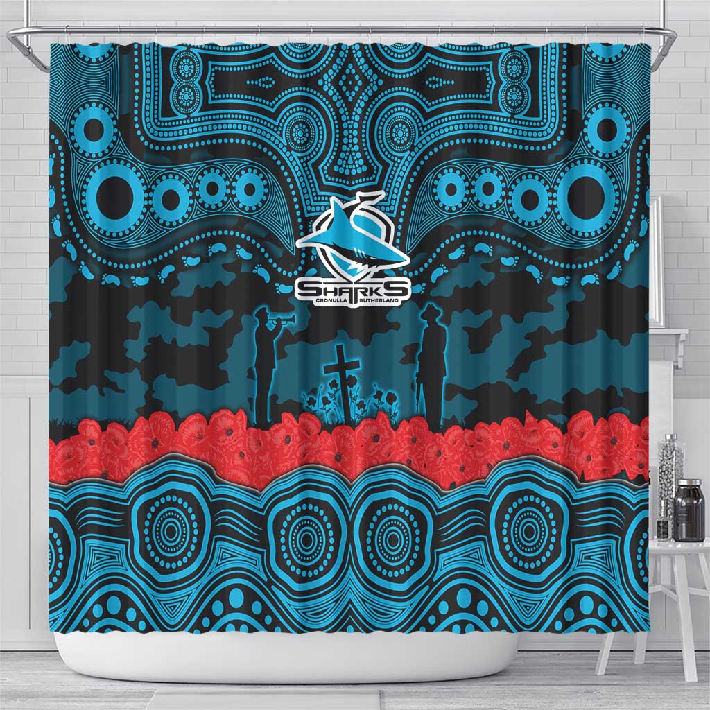 ANZAC Day Cronulla Sutherland Sharks Shower Curtain Military Memorial Aboriginal Indigenous Art