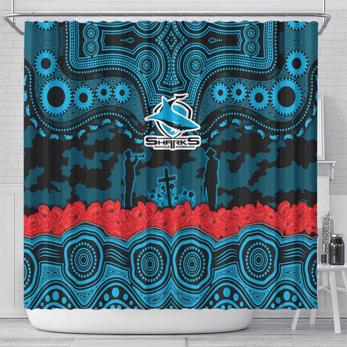 ANZAC Day Cronulla Sutherland Sharks Shower Curtain Military Memorial Aboriginal Indigenous Art