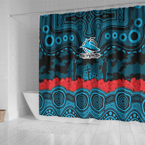 ANZAC Day Cronulla Sutherland Sharks Shower Curtain Military Memorial Aboriginal Indigenous Art