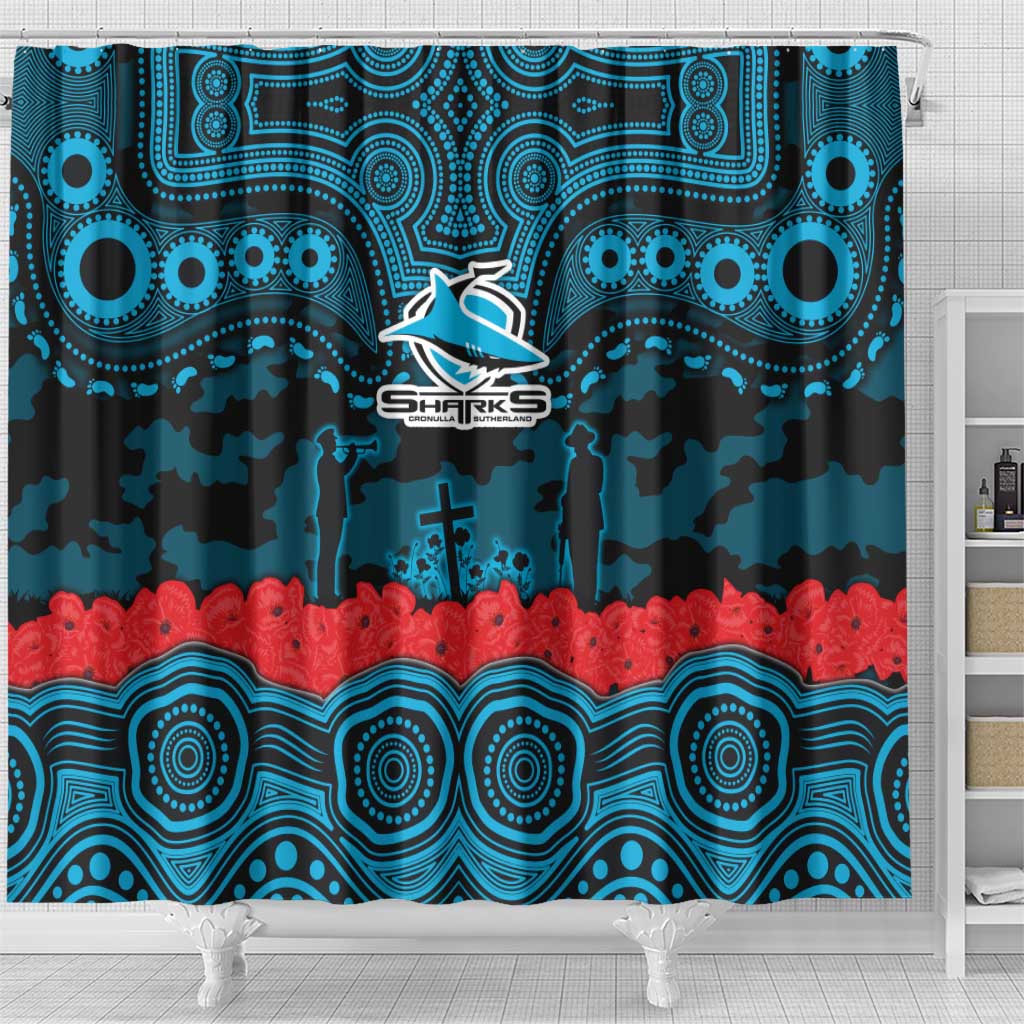 ANZAC Day Cronulla Sutherland Sharks Shower Curtain Military Memorial Aboriginal Indigenous Art