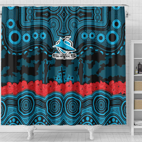 ANZAC Day Cronulla Sutherland Sharks Shower Curtain Military Memorial Aboriginal Indigenous Art