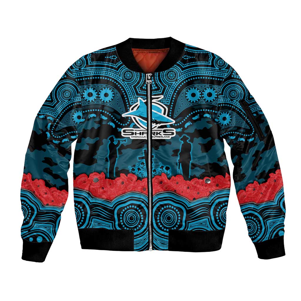 ANZAC Day Cronulla Sutherland Sharks Sleeve Zip Bomber Jacket Military Memorial Aboriginal Indigenous Art