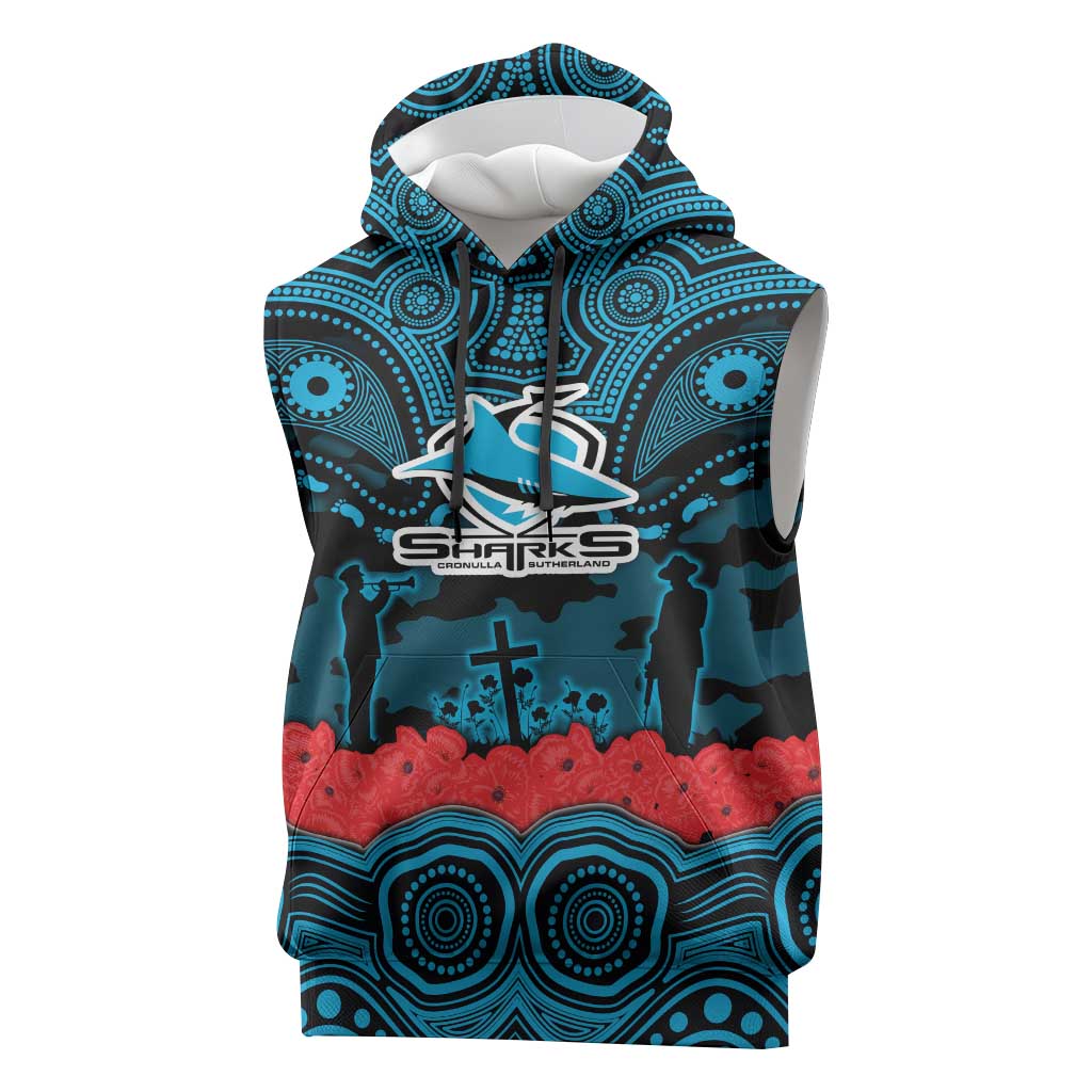 ANZAC Day Cronulla Sutherland Sharks Sleeveless Hoodie Military Memorial Aboriginal Indigenous Art