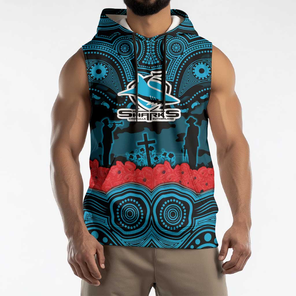 ANZAC Day Cronulla Sutherland Sharks Sleeveless Hoodie Military Memorial Aboriginal Indigenous Art