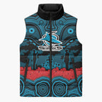 ANZAC Day Cronulla Sutherland Sharks Sleeveless Puffer Jacket Military Memorial Aboriginal Indigenous Art