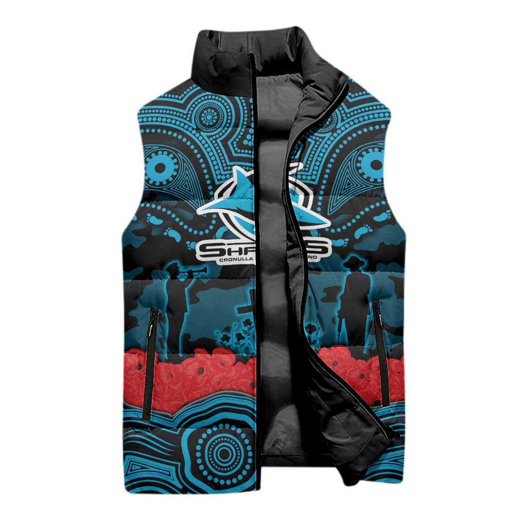 ANZAC Day Cronulla Sutherland Sharks Sleeveless Puffer Jacket Military Memorial Aboriginal Indigenous Art