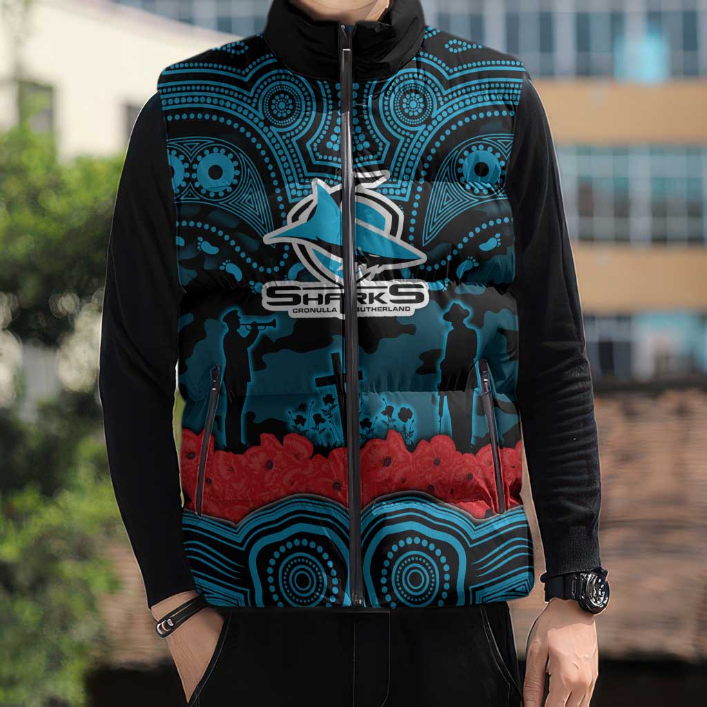 ANZAC Day Cronulla Sutherland Sharks Sleeveless Puffer Jacket Military Memorial Aboriginal Indigenous Art