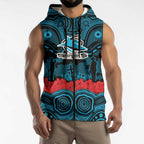 ANZAC Day Cronulla Sutherland Sharks Sleeveless Zip Hoodie Military Memorial Aboriginal Indigenous Art