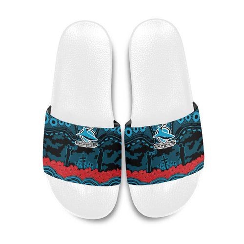 ANZAC Day Cronulla Sutherland Sharks Slide Sandals Military Memorial Aboriginal Indigenous Art