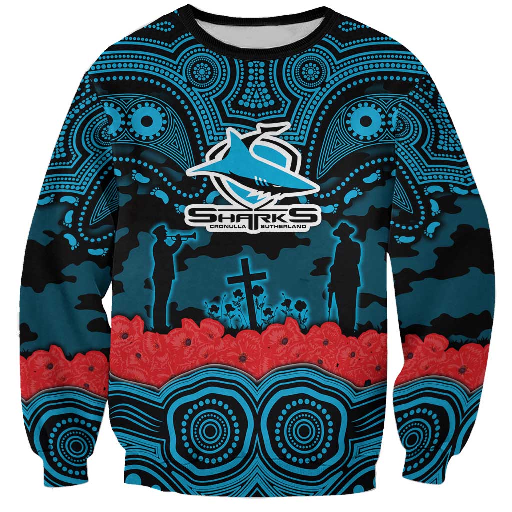 ANZAC Day Cronulla Sutherland Sharks Sweatshirt Military Memorial Aboriginal Indigenous Art