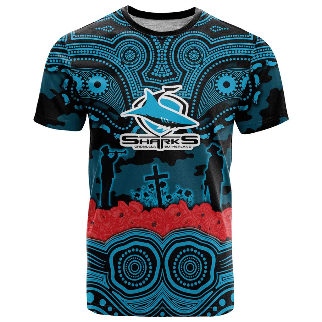 ANZAC Day Cronulla Sutherland Sharks T Shirt Military Memorial Aboriginal Indigenous Art