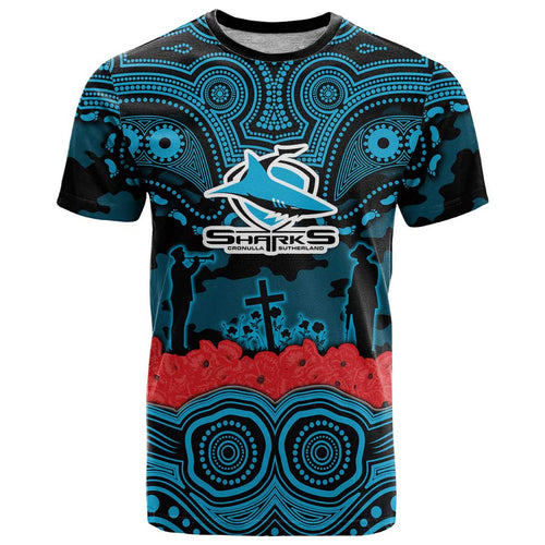 ANZAC Day Cronulla Sutherland Sharks T Shirt Military Memorial Aboriginal Indigenous Art
