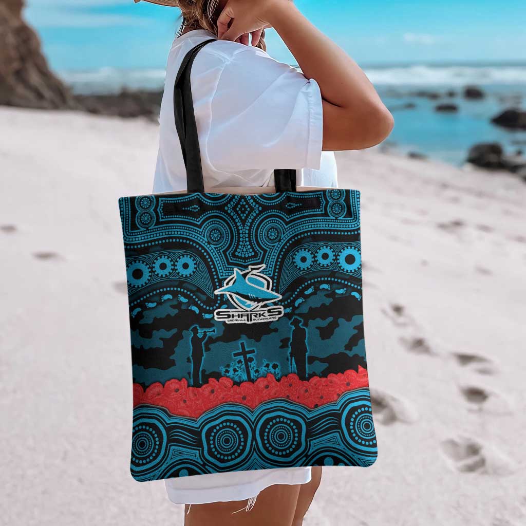 ANZAC Day Cronulla Sutherland Sharks Tote Bag Military Memorial Aboriginal Indigenous Art
