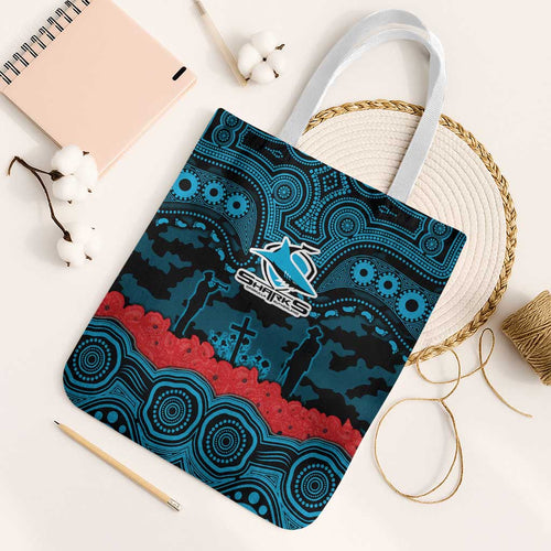 ANZAC Day Cronulla Sutherland Sharks Tote Bag Military Memorial Aboriginal Indigenous Art