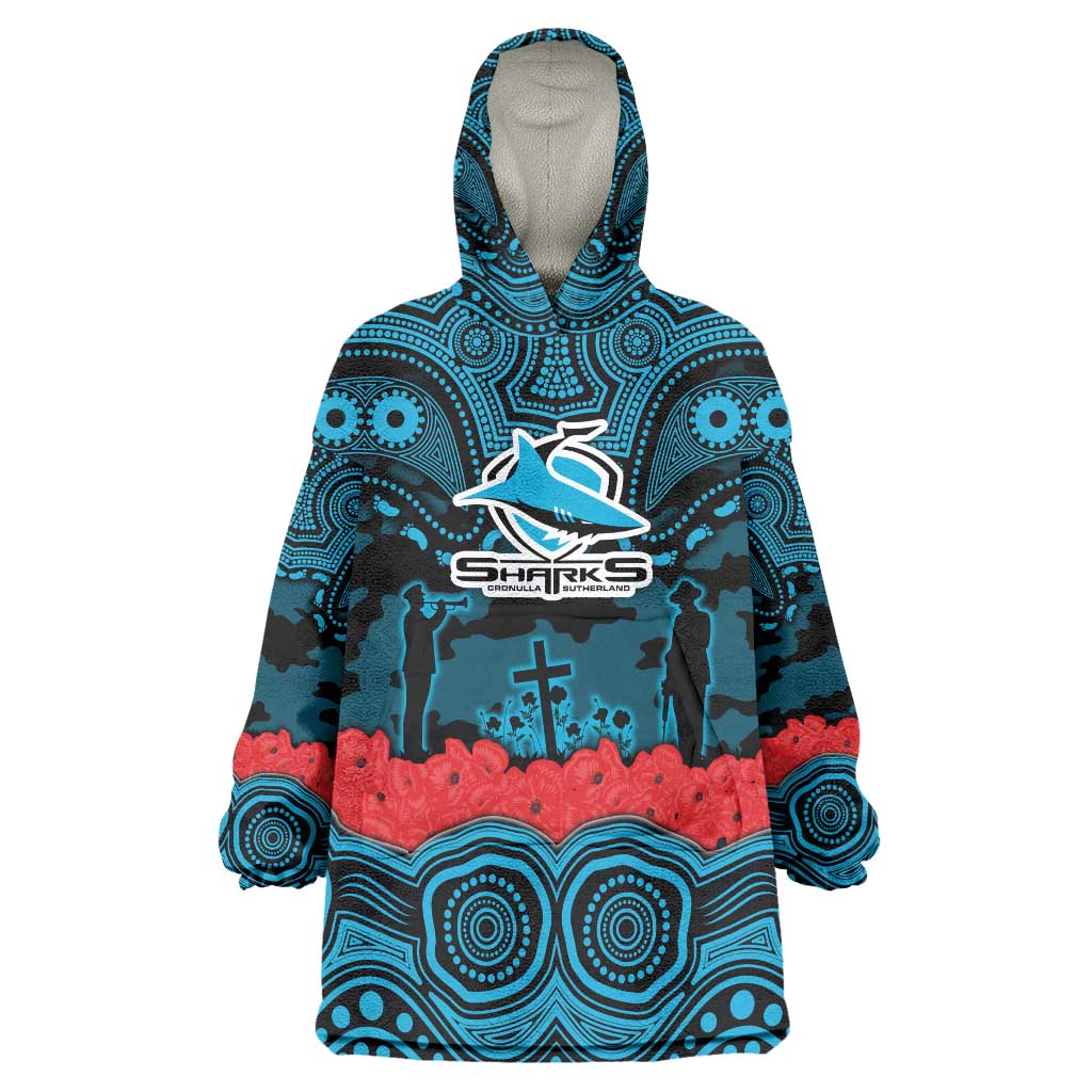 ANZAC Day Cronulla Sutherland Sharks Wearable Blanket Hoodie Military Memorial Aboriginal Indigenous Art