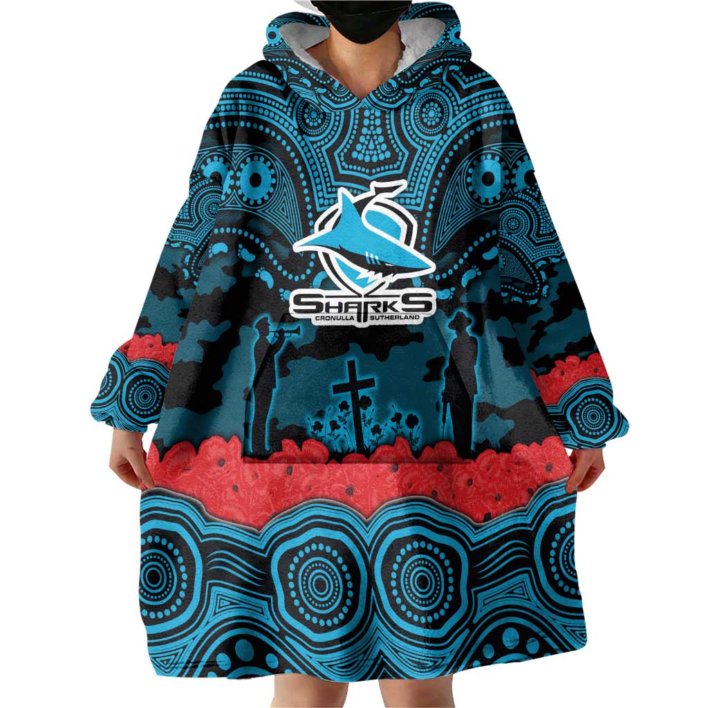 ANZAC Day Cronulla Sutherland Sharks Wearable Blanket Hoodie Military Memorial Aboriginal Indigenous Art