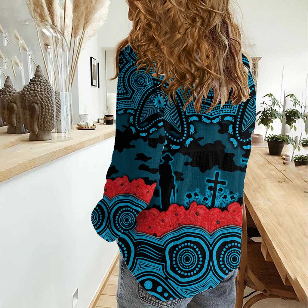 ANZAC Day Cronulla Sutherland Sharks Women Casual Shirt Military Memorial Aboriginal Indigenous Art