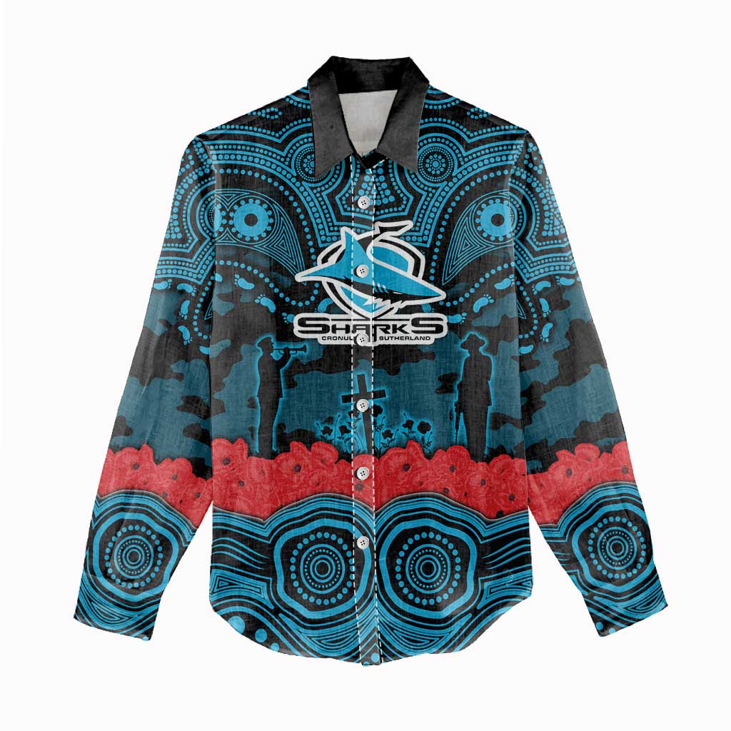 ANZAC Day Cronulla Sutherland Sharks Women Casual Shirt Military Memorial Aboriginal Indigenous Art
