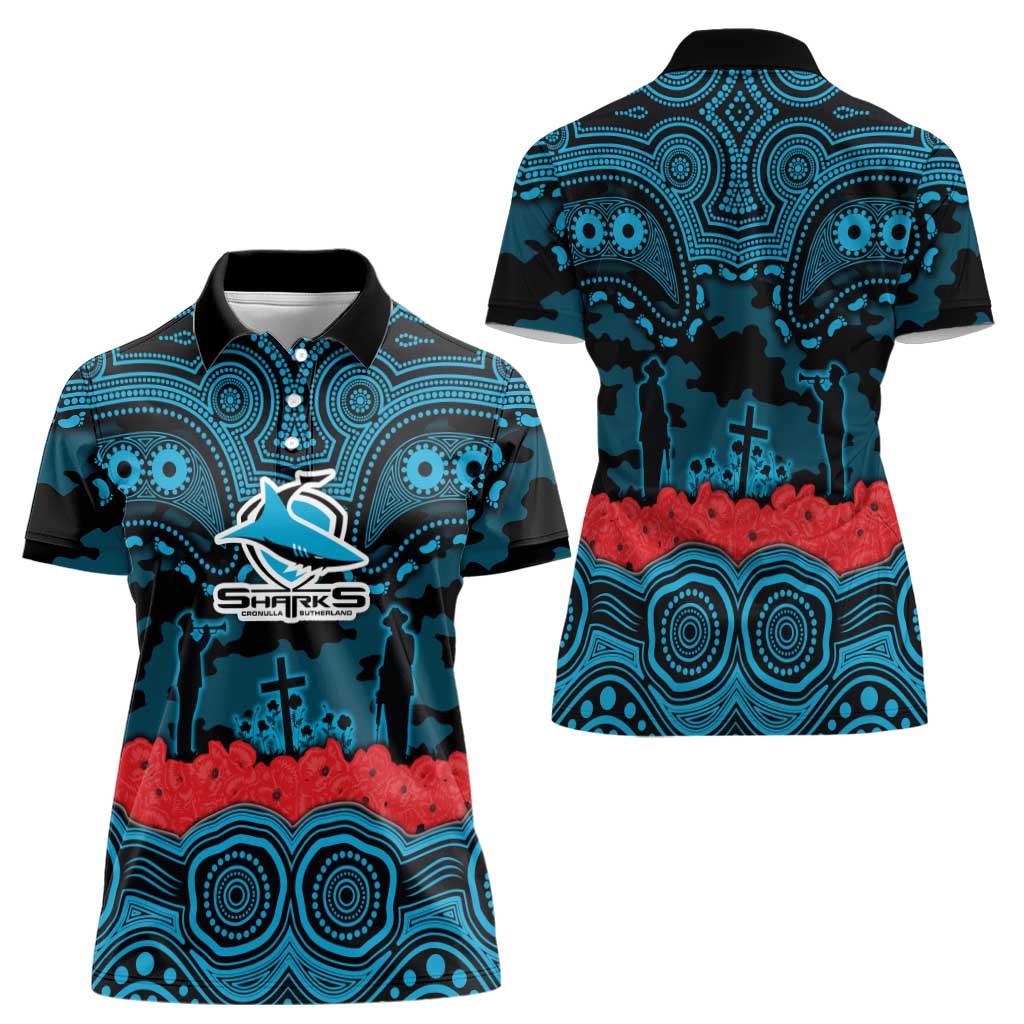 ANZAC Day Cronulla Sutherland Sharks Women Polo Shirt Military Memorial Aboriginal Indigenous Art