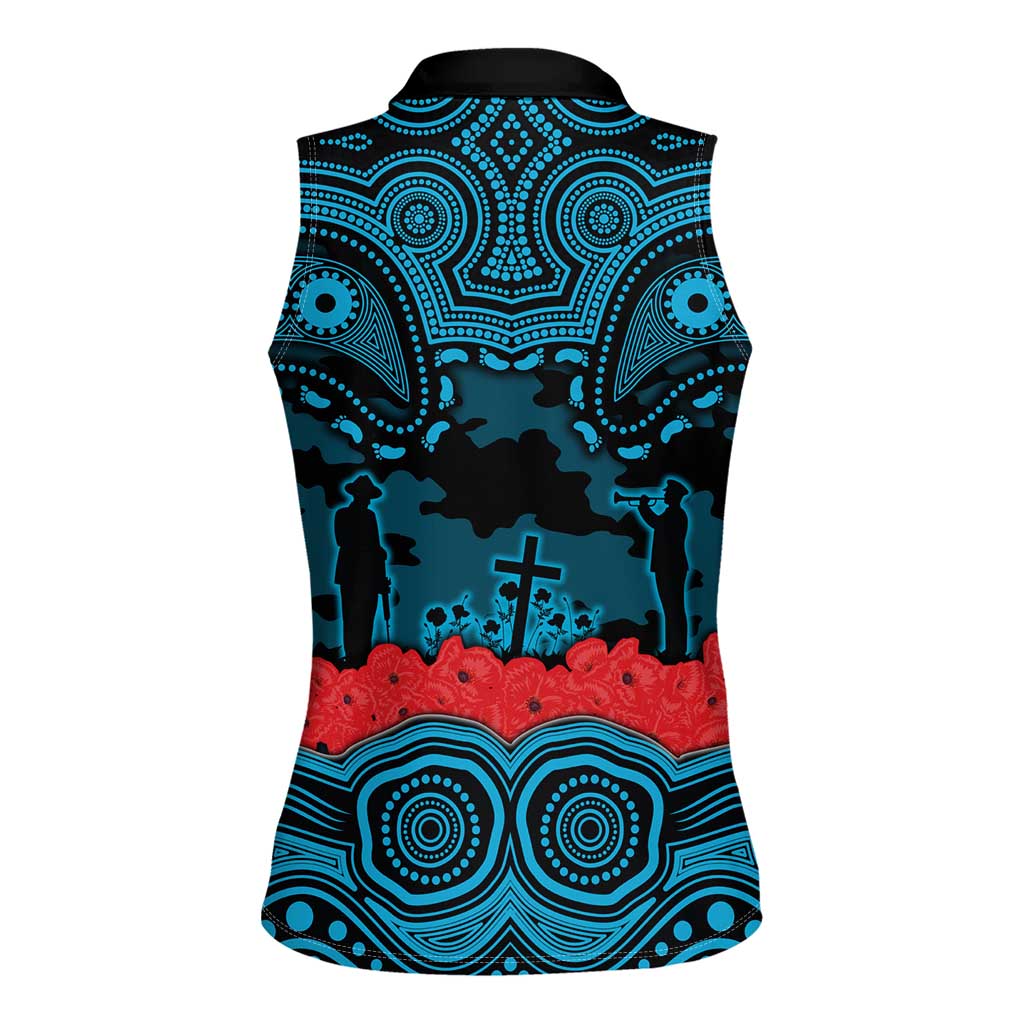 ANZAC Day Cronulla Sutherland Sharks Women Sleeveless Polo Shirt Military Memorial Aboriginal Indigenous Art
