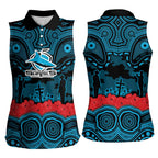 ANZAC Day Cronulla Sutherland Sharks Women Sleeveless Polo Shirt Military Memorial Aboriginal Indigenous Art