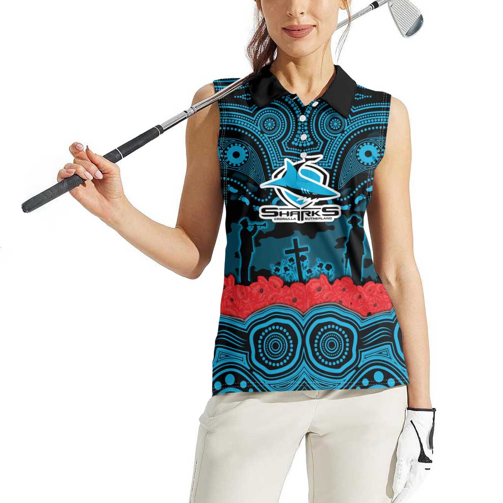 ANZAC Day Cronulla Sutherland Sharks Women Sleeveless Polo Shirt Military Memorial Aboriginal Indigenous Art