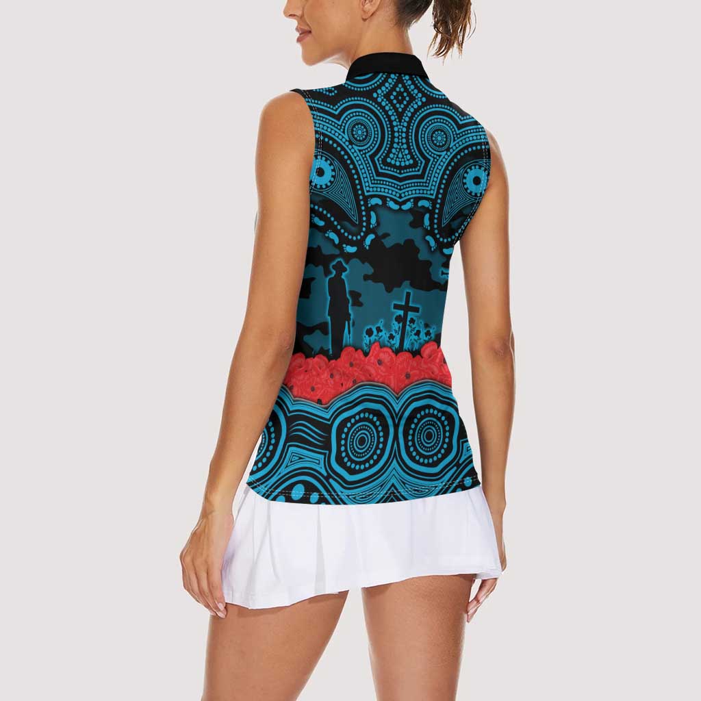 ANZAC Day Cronulla Sutherland Sharks Women Sleeveless Polo Shirt Military Memorial Aboriginal Indigenous Art