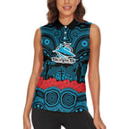 ANZAC Day Cronulla Sutherland Sharks Women Sleeveless Polo Shirt Military Memorial Aboriginal Indigenous Art