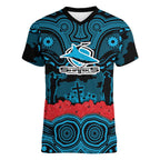 ANZAC Day Cronulla Sutherland Sharks Women V-Neck T-Shirt Military Memorial Aboriginal Indigenous Art
