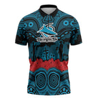 ANZAC Day Cronulla Sutherland Sharks Zipper Polo Shirt Military Memorial Aboriginal Indigenous Art