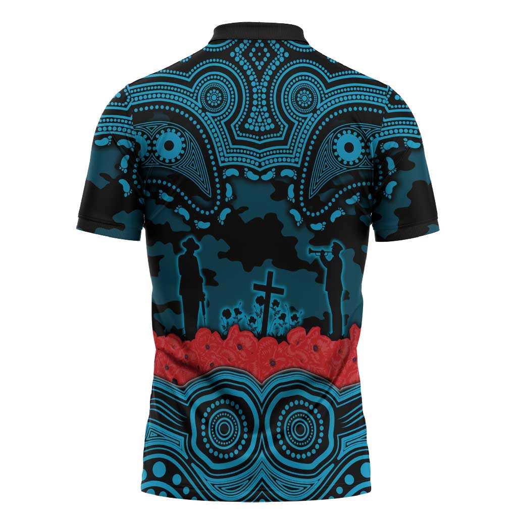 ANZAC Day Cronulla Sutherland Sharks Zipper Polo Shirt Military Memorial Aboriginal Indigenous Art