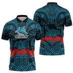 ANZAC Day Cronulla Sutherland Sharks Zipper Polo Shirt Military Memorial Aboriginal Indigenous Art