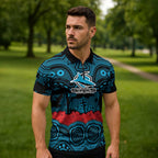 ANZAC Day Cronulla Sutherland Sharks Zipper Polo Shirt Military Memorial Aboriginal Indigenous Art