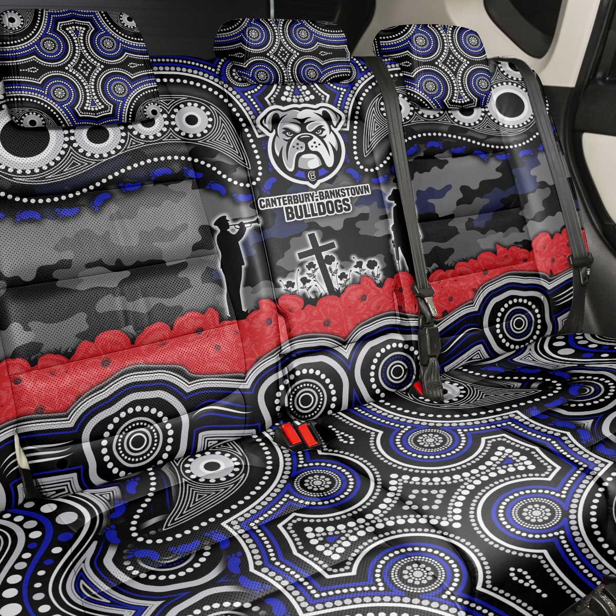 ANZAC Day Canterbury Bankstown Bulldogs Back Car Seat Cover Military Memorial Aboriginal Indigenous Art