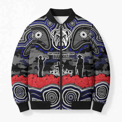 ANZAC Day Canterbury Bankstown Bulldogs Bomber Puffer Jacket Military Memorial Aboriginal Indigenous Art