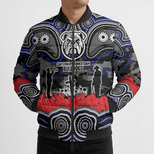 ANZAC Day Canterbury Bankstown Bulldogs Bomber Puffer Jacket Military Memorial Aboriginal Indigenous Art