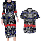 ANZAC Day Canterbury Bankstown Bulldogs Couples Matching Long Sleeve Bodycon Dress and Hawaiian Shirt Military Memorial Aboriginal Indigenous Art