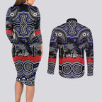 ANZAC Day Canterbury Bankstown Bulldogs Couples Matching Long Sleeve Bodycon Dress and Long Sleeve Button Shirt Military Memorial Aboriginal Indigenous Art