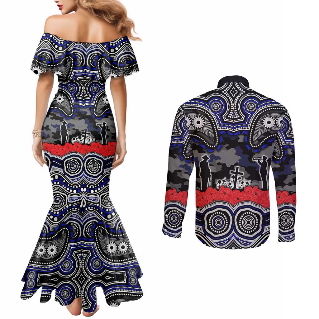ANZAC Day Canterbury Bankstown Bulldogs Couples Matching Mermaid Dress and Long Sleeve Button Shirt Military Memorial Aboriginal Indigenous Art