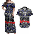 ANZAC Day Canterbury Bankstown Bulldogs Couples Matching Off Shoulder Maxi Dress and Hawaiian Shirt Military Memorial Aboriginal Indigenous Art