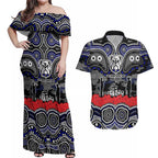 ANZAC Day Canterbury Bankstown Bulldogs Couples Matching Off Shoulder Maxi Dress and Hawaiian Shirt Military Memorial Aboriginal Indigenous Art