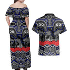 ANZAC Day Canterbury Bankstown Bulldogs Couples Matching Off Shoulder Maxi Dress and Hawaiian Shirt Military Memorial Aboriginal Indigenous Art