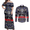 ANZAC Day Canterbury Bankstown Bulldogs Couples Matching Off Shoulder Maxi Dress and Long Sleeve Button Shirt Military Memorial Aboriginal Indigenous Art