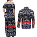 ANZAC Day Canterbury Bankstown Bulldogs Couples Matching Off Shoulder Maxi Dress and Long Sleeve Button Shirt Military Memorial Aboriginal Indigenous Art