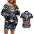 ANZAC Day Canterbury Bankstown Bulldogs Couples Matching Off Shoulder Short Dress and Hawaiian Shirt Military Memorial Aboriginal Indigenous Art