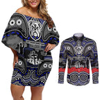 ANZAC Day Canterbury Bankstown Bulldogs Couples Matching Off Shoulder Short Dress and Long Sleeve Button Shirt Military Memorial Aboriginal Indigenous Art