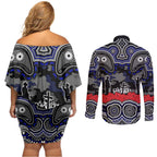 ANZAC Day Canterbury Bankstown Bulldogs Couples Matching Off Shoulder Short Dress and Long Sleeve Button Shirt Military Memorial Aboriginal Indigenous Art
