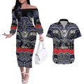 ANZAC Day Canterbury Bankstown Bulldogs Couples Matching Off The Shoulder Long Sleeve Dress and Hawaiian Shirt Military Memorial Aboriginal Indigenous Art